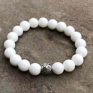 Matte White Beaded Stretch Bracelet